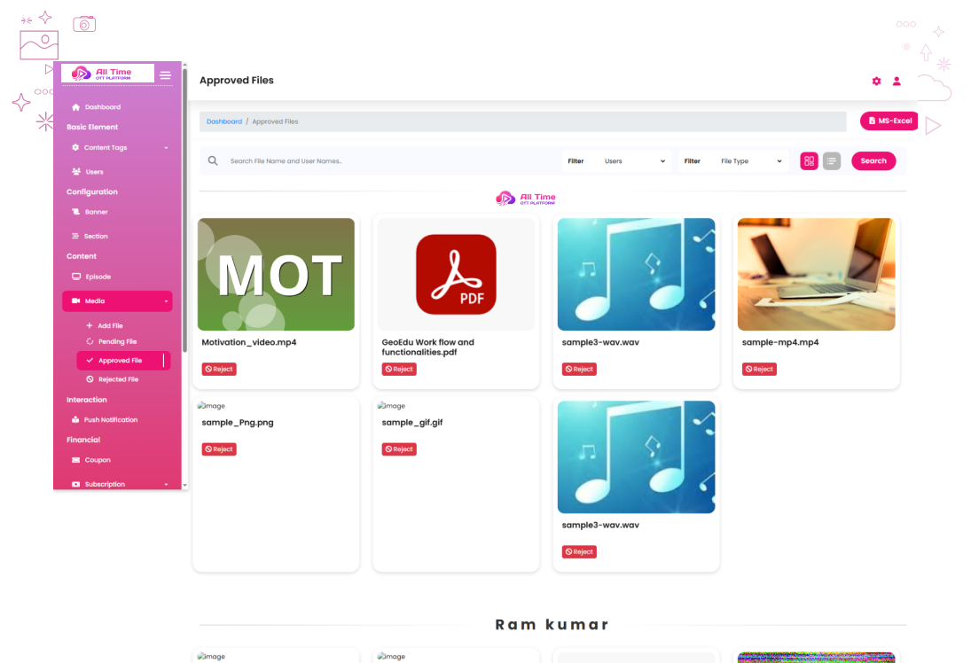 Vrix OTT admin console interface