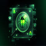 Software bug under a magnifying glass, representing testing and debugging