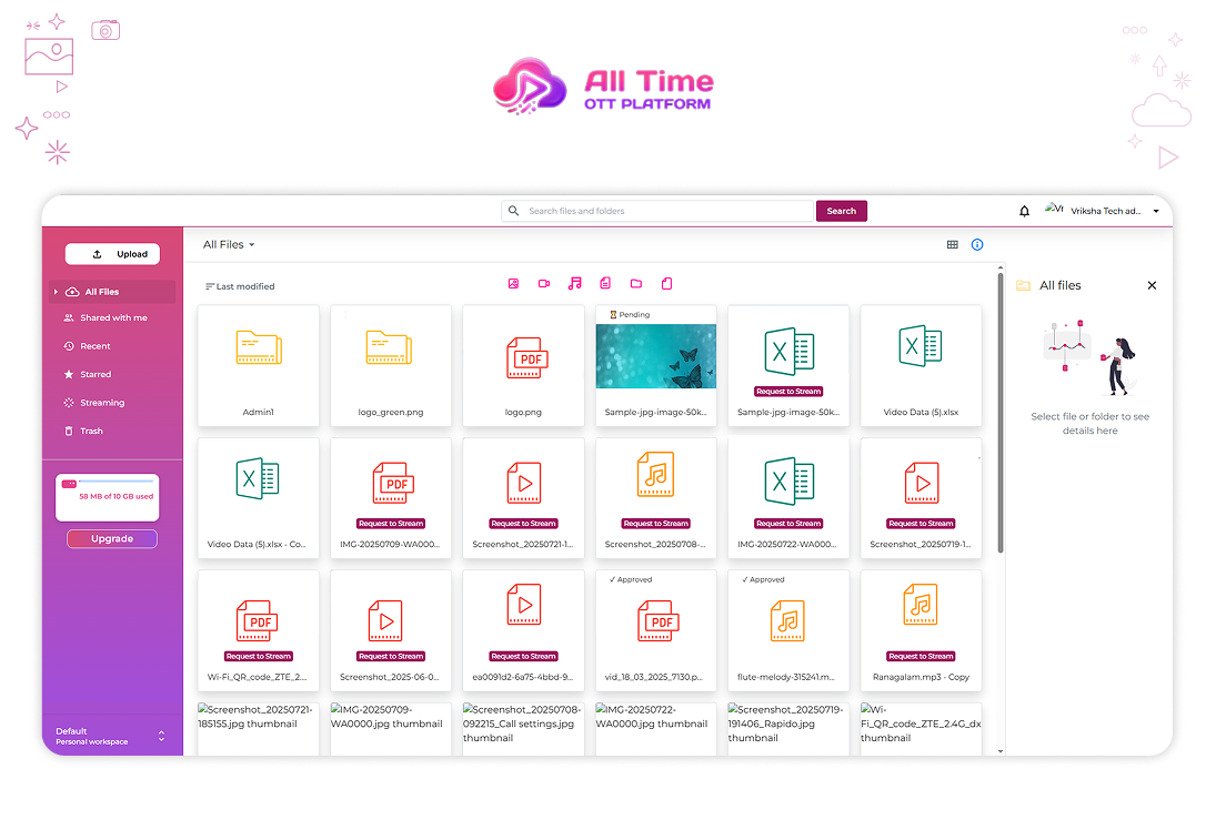 Vrix OTT user portal interface